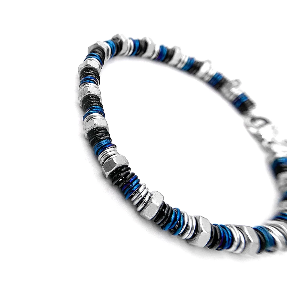 Runda Men's Stainless Steel Bracelet Blue Circle Link Chain Adjustable Size 22cm Fashion Handmade Bracelet Luxury Brand for Men - Image 3