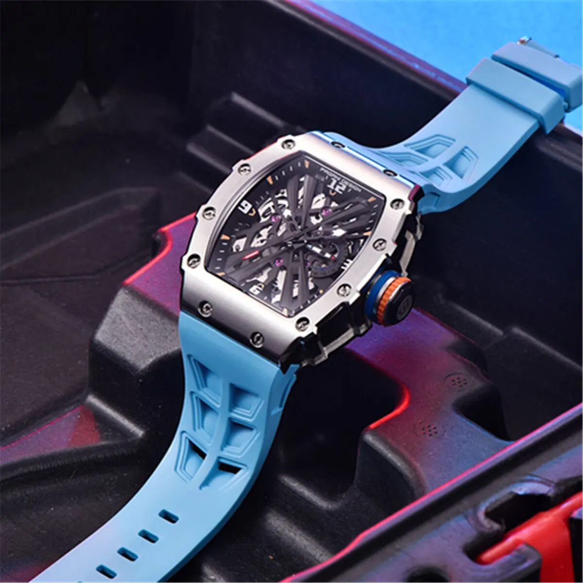 2024 New PAGANI DESIGN Men's Quartz Watches VH65 Movt Skeleton Dial 100M Waterproof Sport Rectangle Sapphire Glass Watch for Men