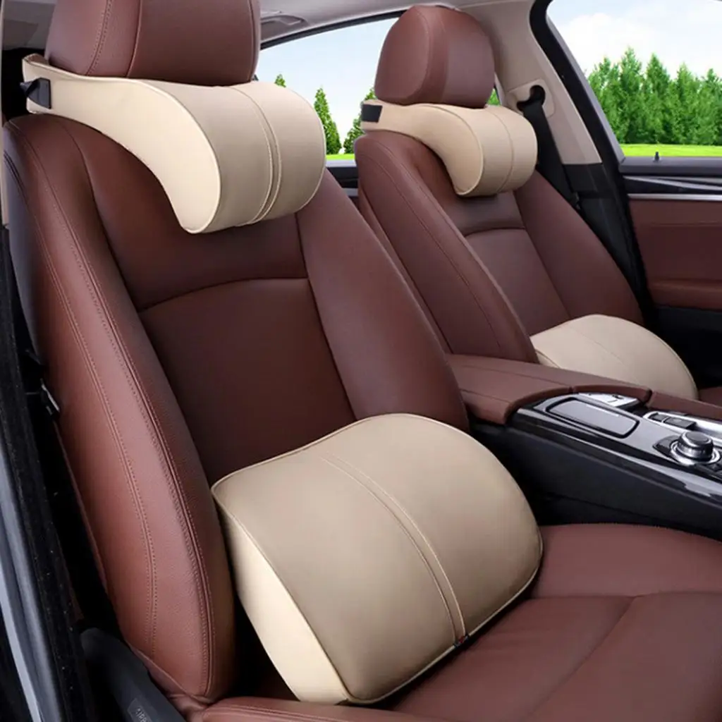 Car Seat Headrest Pillow & Lumbar Support Auto Memory Foam Head