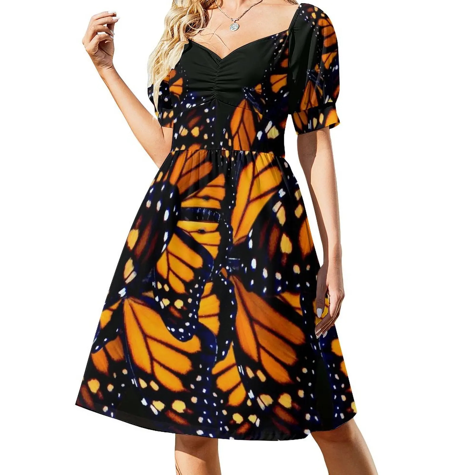 thumbnail image 1 of Vestido de manga corta con estampado de alas de mariposa monarca, elegante vestido largo de lujo para mujer, ropa de mujer, 1 of 7