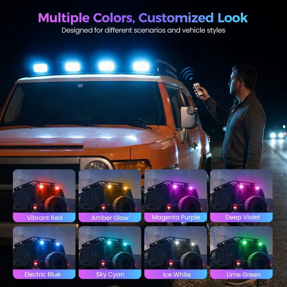 รูปสินค้า ไฟส่องสว่างหลังคารถยนต์พลังงานแสงอาทิตย์ LED สโตรบ RGB ไร้สาย