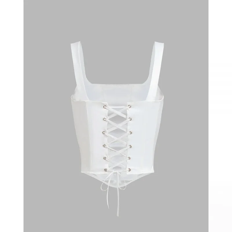 European and American style sexy Women's Solid color sexy fishbone suspender with square collar backless bra vest top