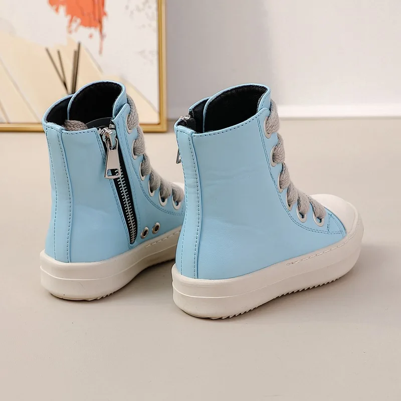 Kids High Top Sneakers Girls Boys Children's Shoes Leather Jumbo Lace Up Casual Spring Streetwear Sky Blue Boots Owen 3