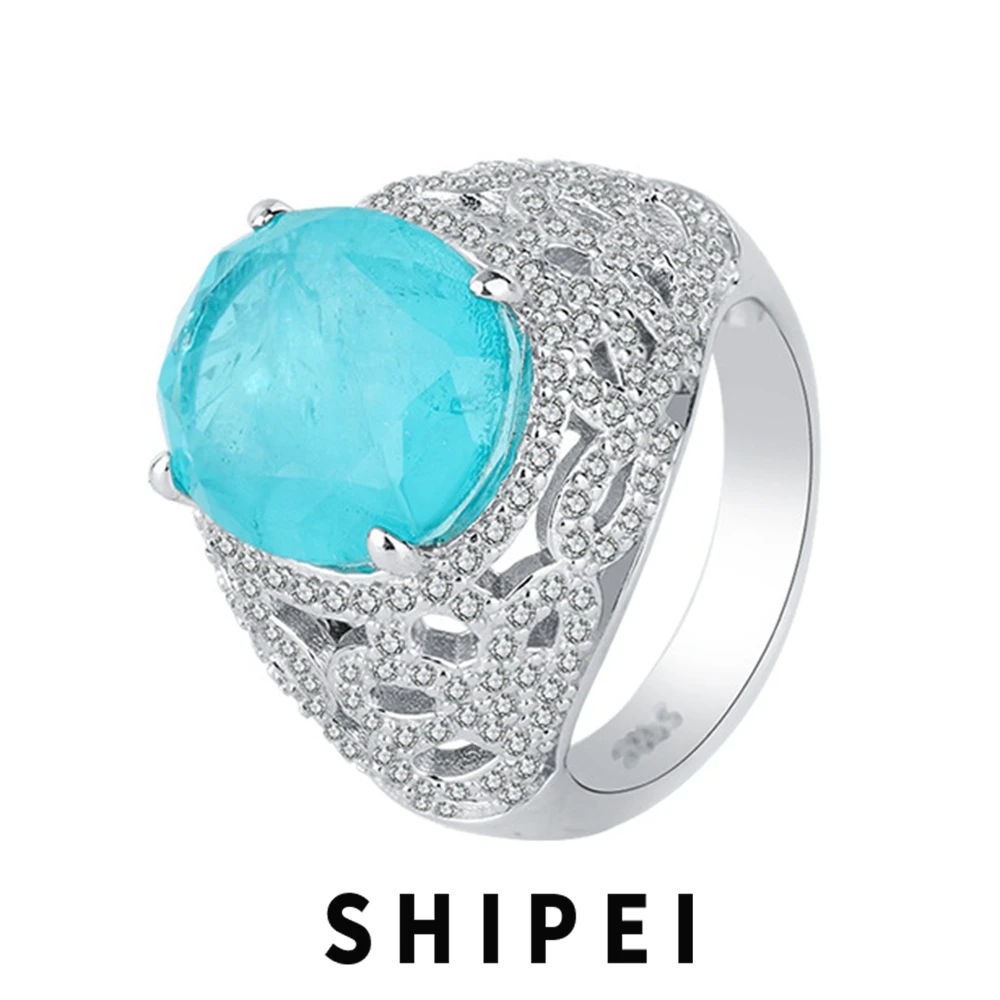 

SHIPEI Vintage 925 Sterling Silver Oval Emerald Paraiba Tourmaline Ruby Sapphire Gemstone Anniversary Women Ring Fine Jewelry