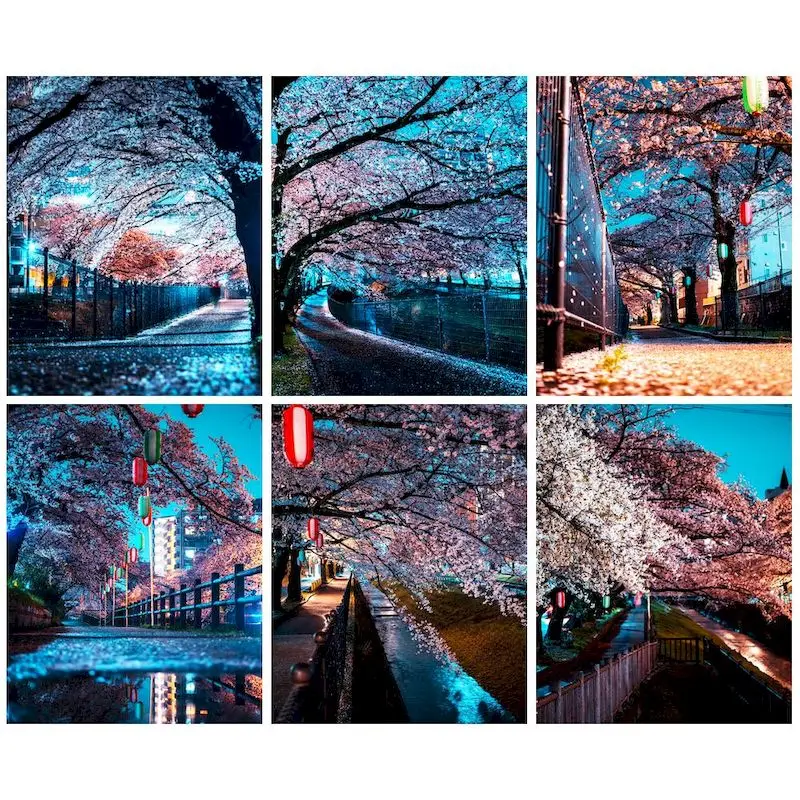 

CHENISTORY 5d Diamond Painting New Arrivals Cherry Blossom Street Scenery Diamond Mosaic Embroidery Decorative Paintings