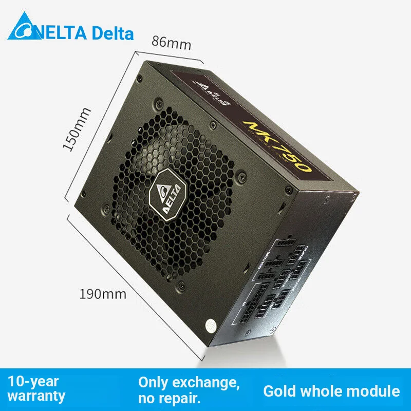 델타(델타) 정격 750W 전원 공급 장치 Mk750 골드 메달 풀 모드 데스크탑 컴퓨터 전원 공급 장치(더블 8핀/풀 전압/골드 메달 풀 모듈/싱글 12V 출력/10년 보증)