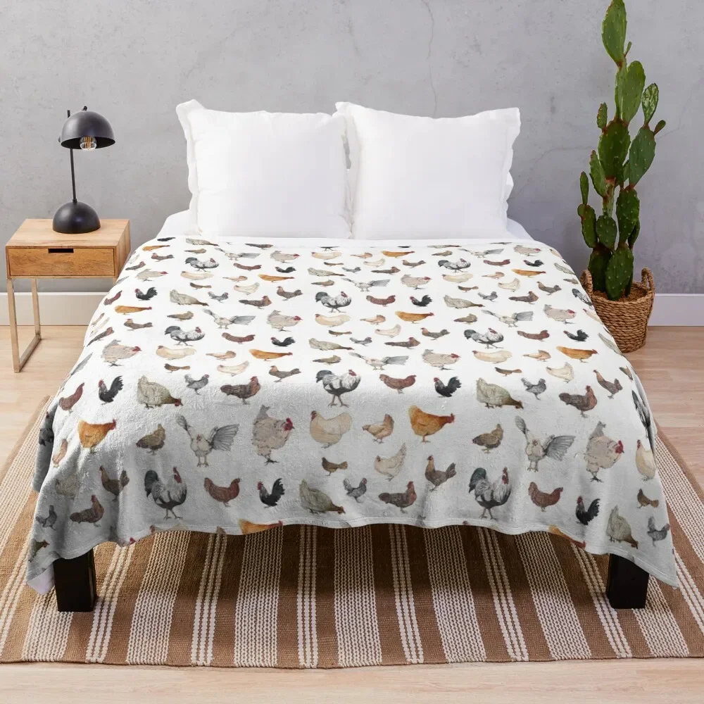 Chicken Happy Print On White Background Throw Coperta Copriletto Thermal For Travel Beach Coperte Regalo Divertenti