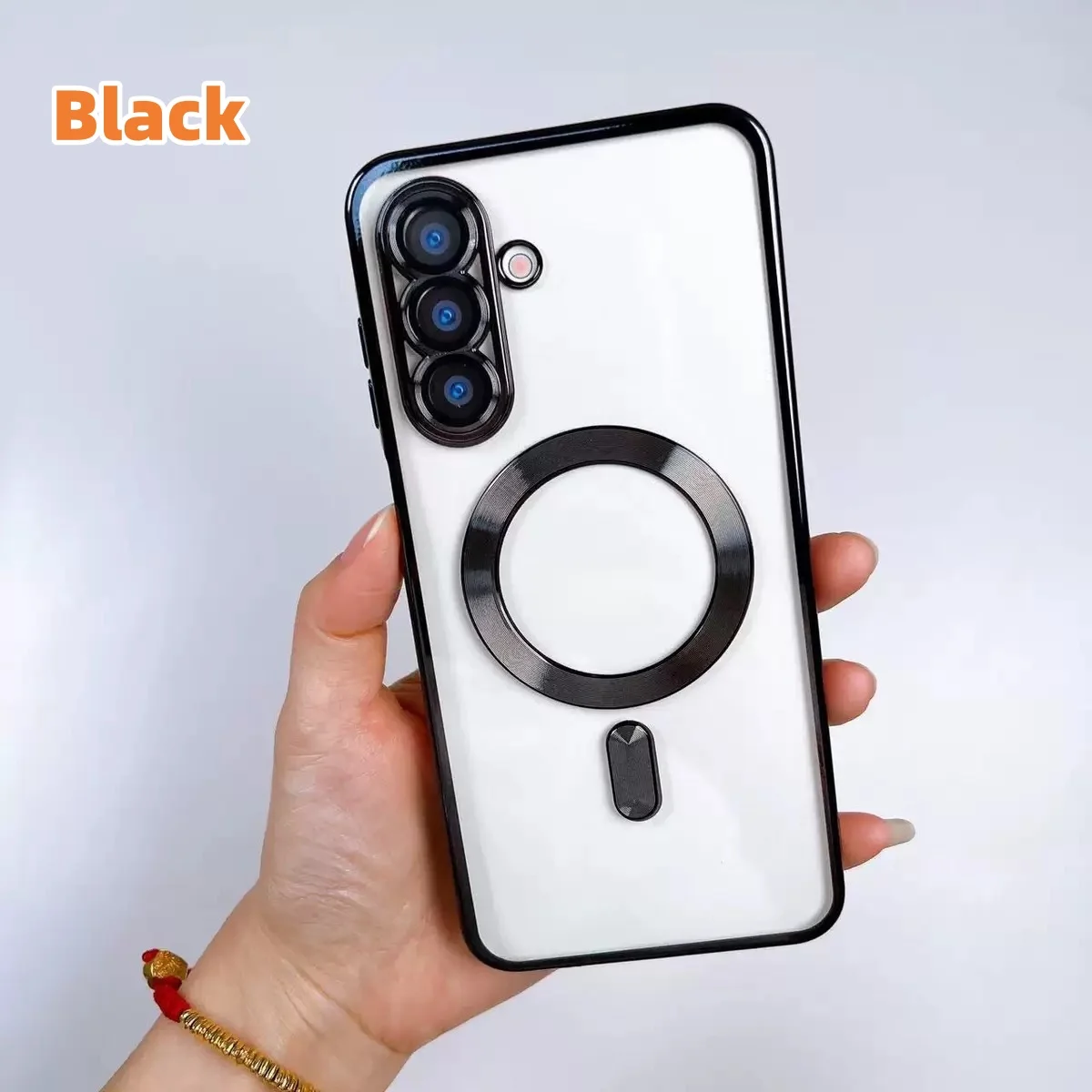 Clear Luxury Electroplated Soft Drop Protective Phone Case with Magnetic Closure and Camera Protector