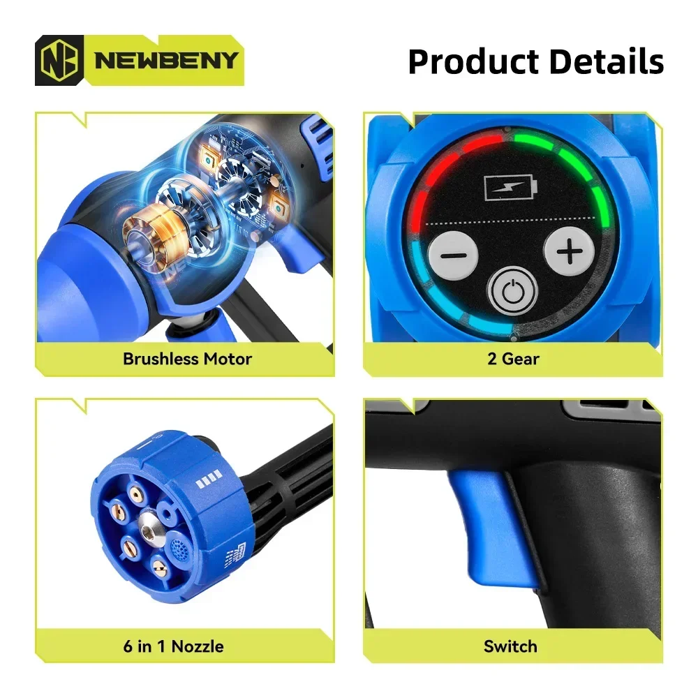 200Bar Brushless High Pressure Washer Gun 6 IN 1 Cordless Efficient Car Garden Washing Power Tools For Makita 18V Battery 6