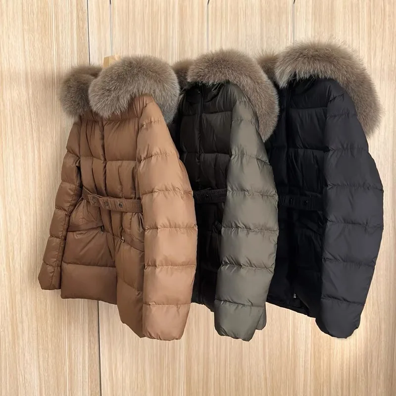 Winter Short Down Jacket with New Hooded White Duck Down Collar and Waistband Jacket for Women