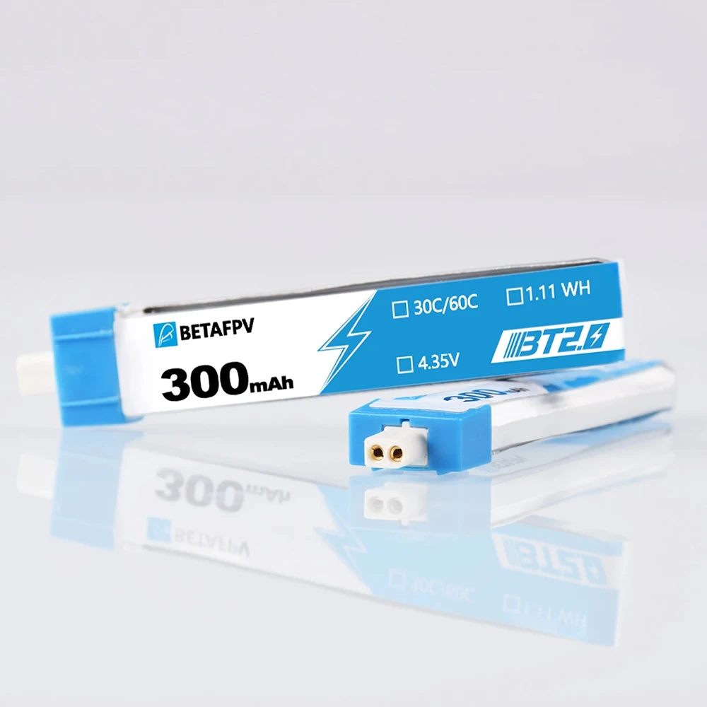 Batterie Lipo 300mAh 1S 30C BT2.0 pour drone FPV course, performance puissante en action.