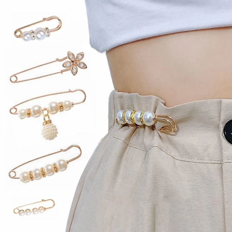 

3 Pcs Women's Clothing Brooch Set Pearl Rhinestone Brooches for Women Lapel Pin Tightening Waist Pin Diy Accessories
