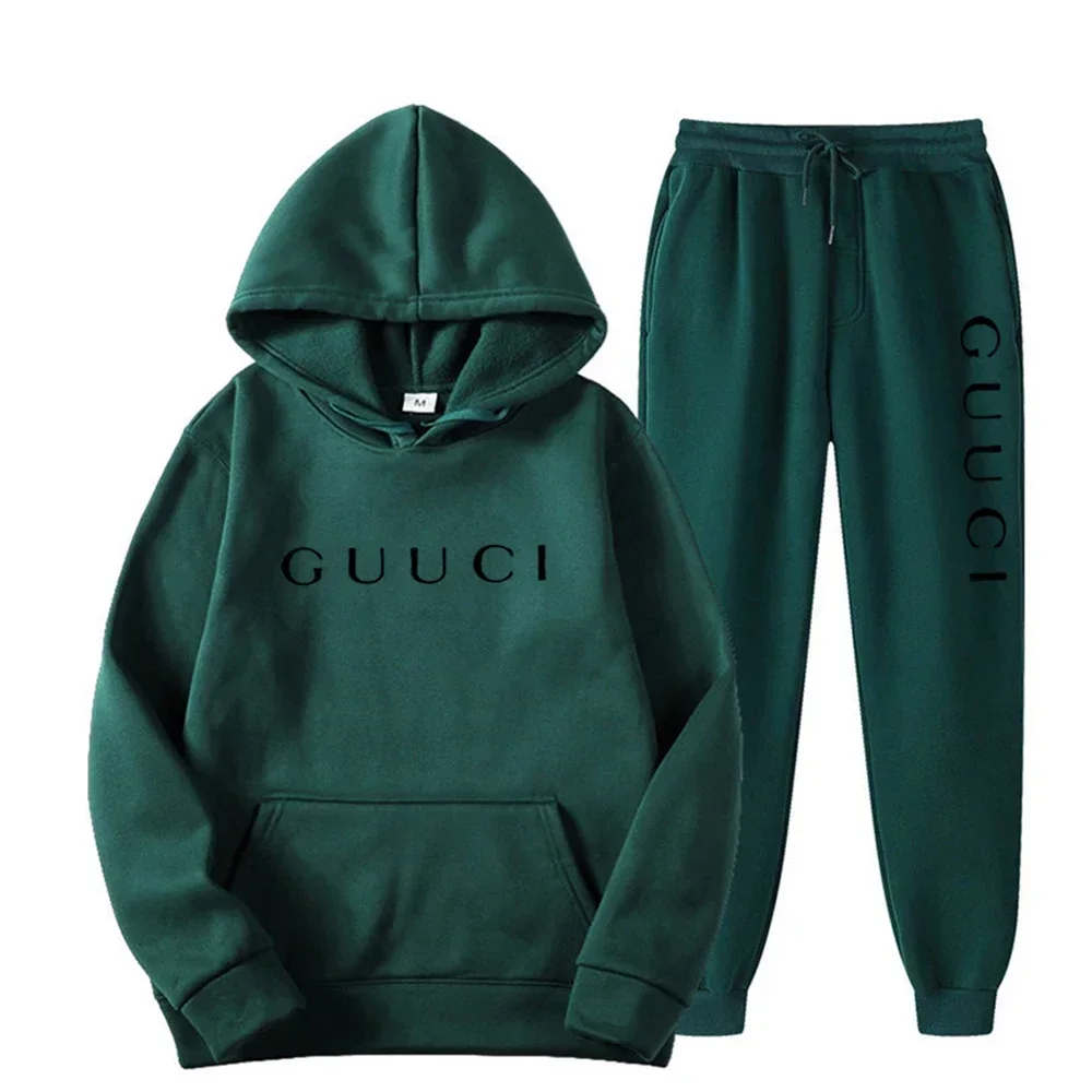 Man wearing autumn streetwear jogging set in urban outdoor setting dark green