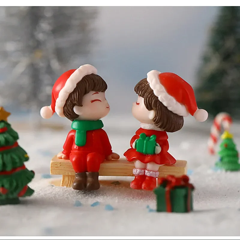Mini Christmas Sweetheart Doll Couple Statue Garden Decoration Ornament Landscape Home Car Ornament Garden Doll