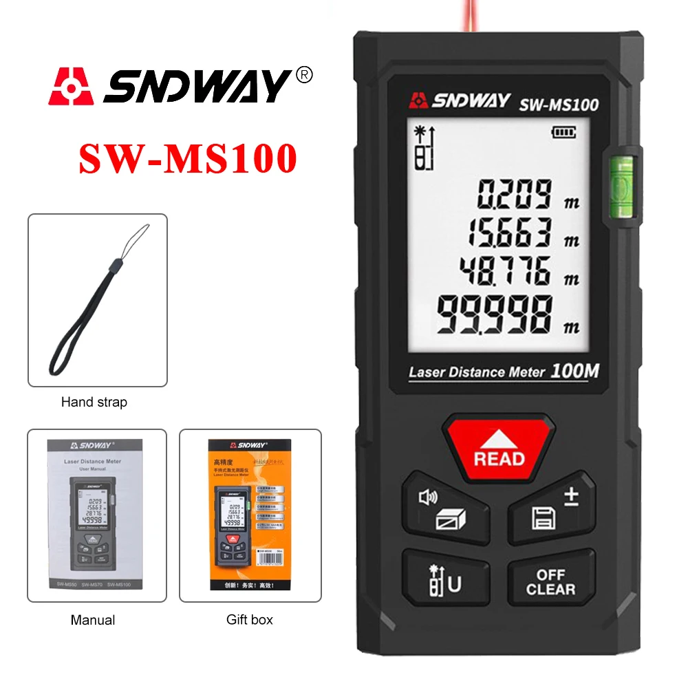 Laser Rangefinder Distance Meter Laser Tape Measure Digital Tape Measure Tape Measure SNDWAY SW MS50 MS70 MS100 Laser Distance Meter Rangefinder Digital Laser Tape Measure Range Finder Self Calibration Tool