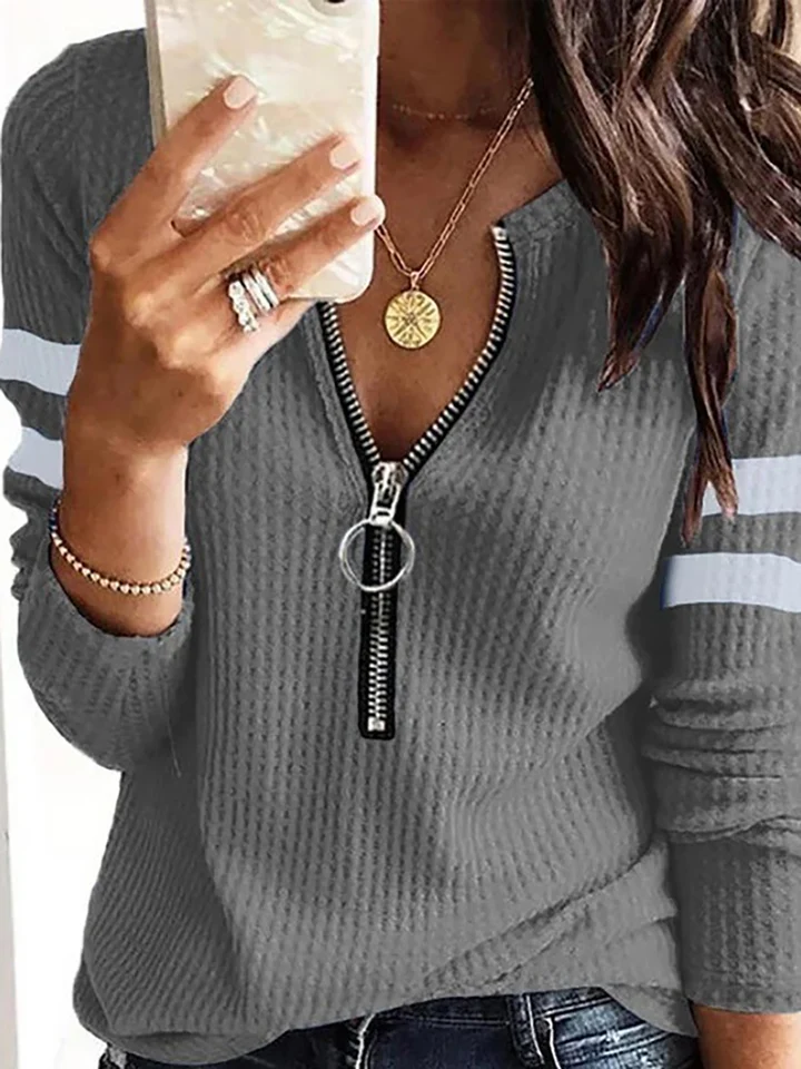 Maeau - Sudadera Rayas Sin Capucha Mujer Jersey Holgado Gran Tamaño Cuello Redondo Camiseta Manga Larga Primavera Otoño Sweatshirt Abertura Lateral - Rosa - S