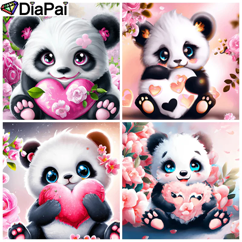 DIAPAI 5d Diamond Painting Full Square/Round Animal Panda Heart Picture Of Rhinestone DIY Diamond Embroidery Home Decor