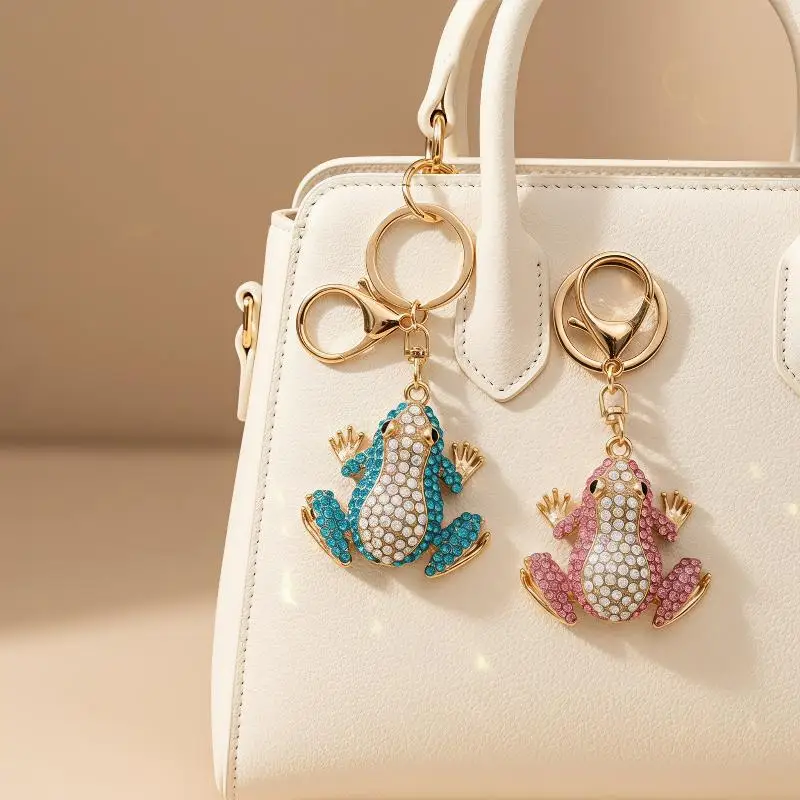 1 Stück Unisex 5-Farben-Strass-Tier-Schlüsselanhänger, Niedlicher Kronen-Frosch-Schlüsselanhänger für Frauen, Modische Geschenke