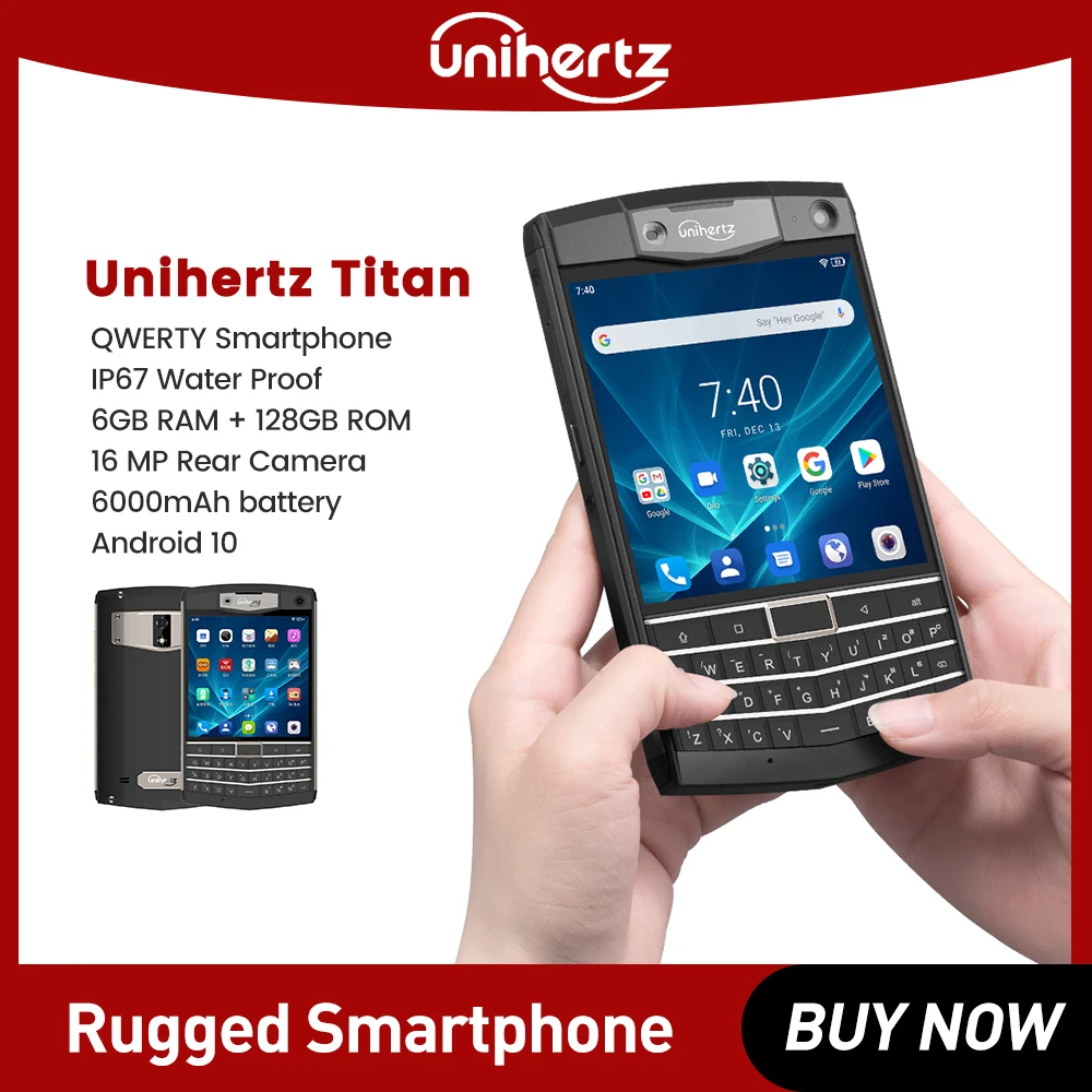 Смартфон мобильный телефон Unihertz Titan QWERTY защищенный, IP67, 6 + 128 ГБ, 6000 мА · ч, Android 10 устойчивая клавиатура unihertz titan qwerty ip67 водонепроницаемая восьмиъядерная android 10 6 гб 128 гб nfc 6000 мач 4g lte