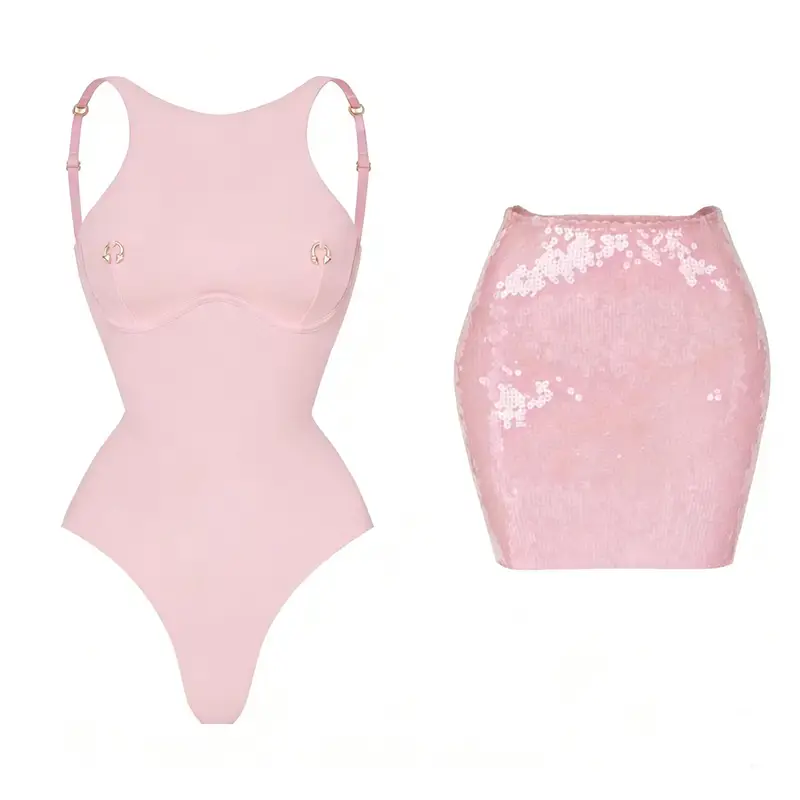 2Pcs Sexy Women One Piece Swimsuit Female Swimwear Solid