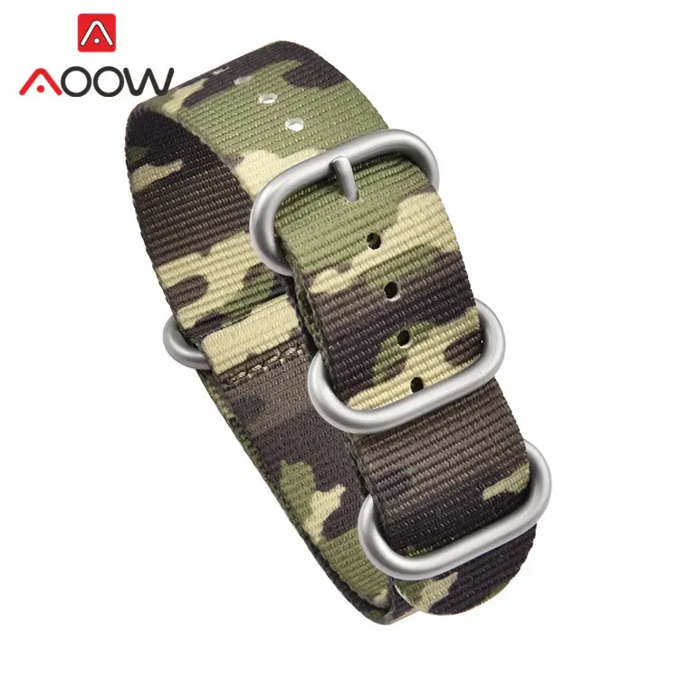 Durable Camo Military-Style Nylon Watch Band with Stainless Steel Buckle