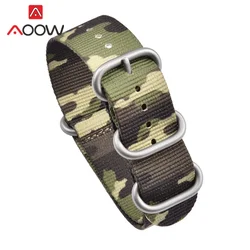 Durable Camo Military - Style Nylon Watch Band with Stainless Steel Buckle - 22mm (Camo 2 silver)