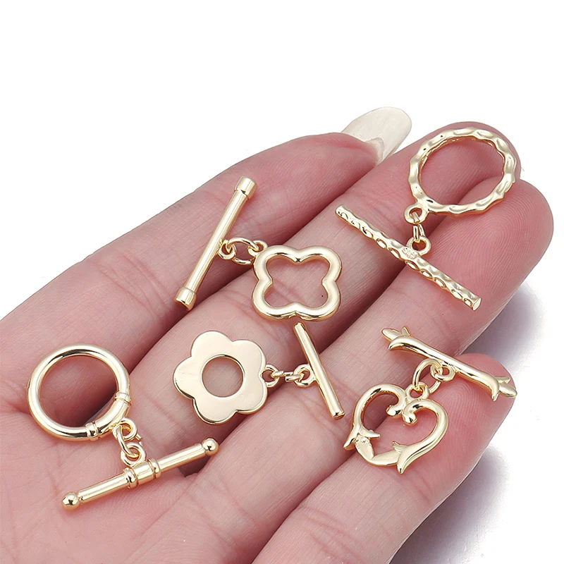 

Copper Plated with Real Gold Color Ot Clasp Toggle Clasps For Bracelet Necklace Round Heart Flower Connector Jewelry Making