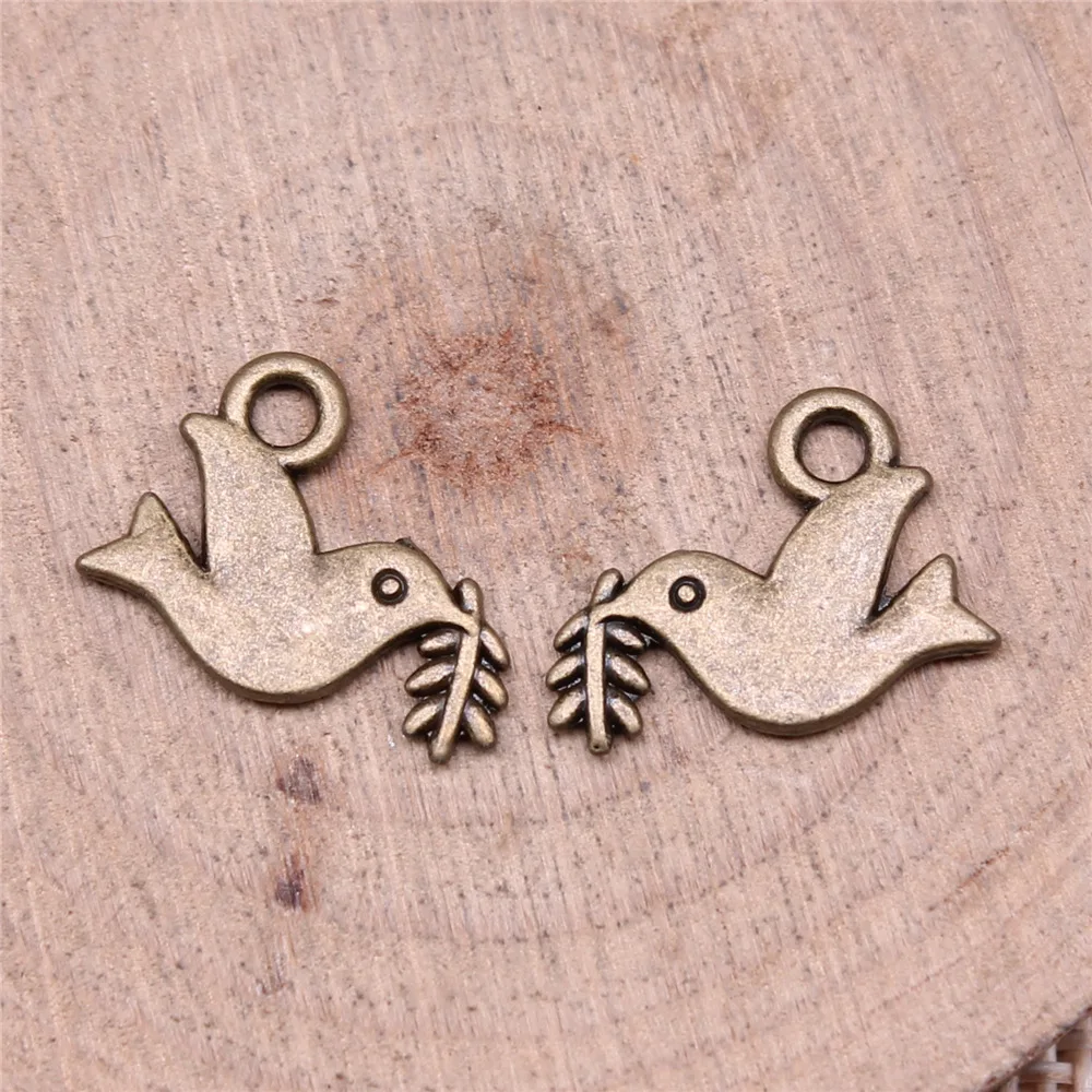 IFOCUS DIY 쥬얼리 제작용 비둘기 올리브 가지 매력, 아연 합금, 13x6mm, 0.51x0.63inch