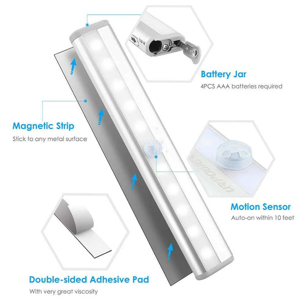 10 LEDs PIR LED Motion Sensor Light Cupboard Wardrobe Bed Lamp LED Under Cabinet Night Light Closet Stairs Kitchen led night light led motion sensor light led cabinet light under cabinet light led cabinet lights
