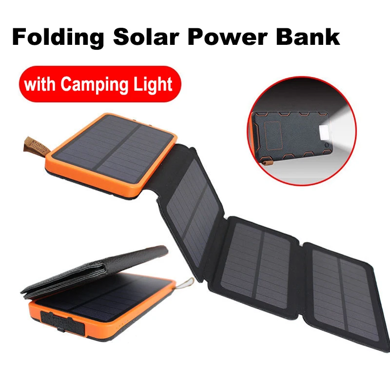 Folding Solar Power Bank 20000mAh With 4 Solar Panel Fast Charger Powerbank For IPhone 16 Samsung Huawei Xiaomi External Battery_voghion.com