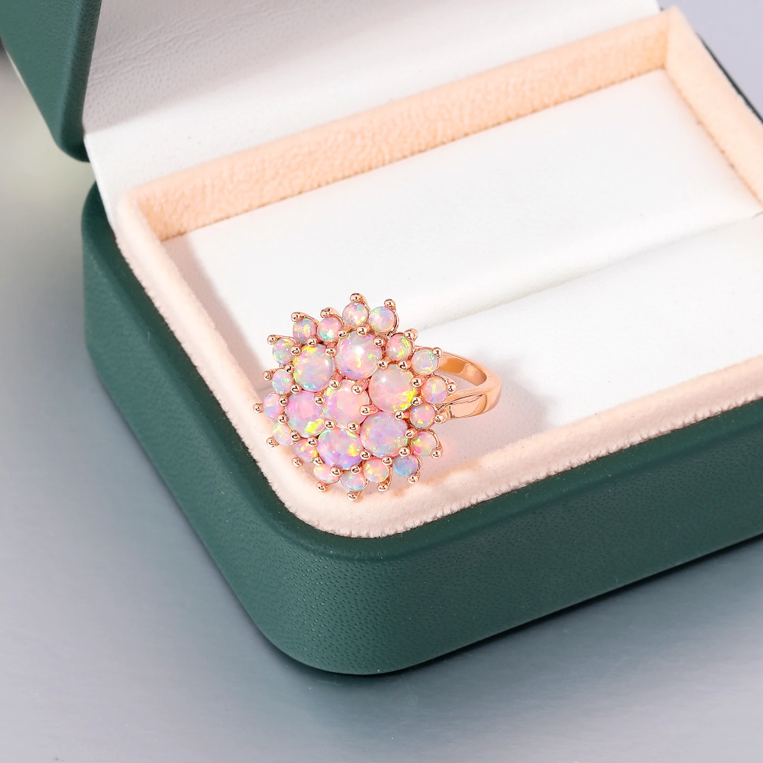 CiNily Pink Round Fire Opal Stone Rings Rose Gold Plated Flowers Bloom Plant Big Ring For Women Girls Wedding Fashion Jewelrys CiNily Pink Round Fire Opal Stone Rings Rose Gold Plated Flowers Bloom Plant Big Ring For Women Girls Wedding Fashion Jewelrys