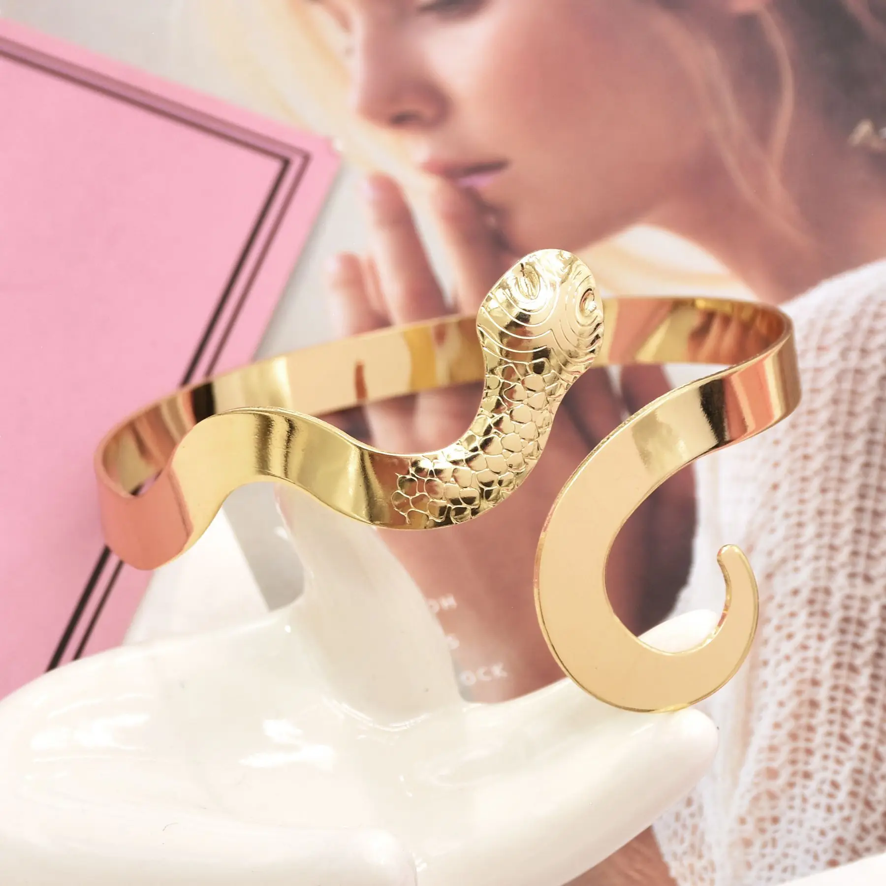 Gold Silver Color Snake Arm Bracelet For Women Men Punk Fashion Exaggerated Opening Adjustable Armband Bangles Egyptian Jewelry 4