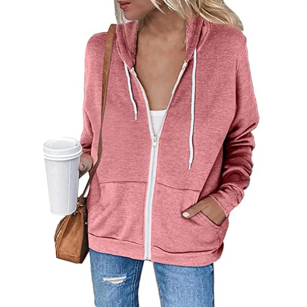 

Drawstring Design Sweatshirt Coat Stylish Hooded Sweatshirt Coat with Drawstring Pockets Zipper Placket for Women Women