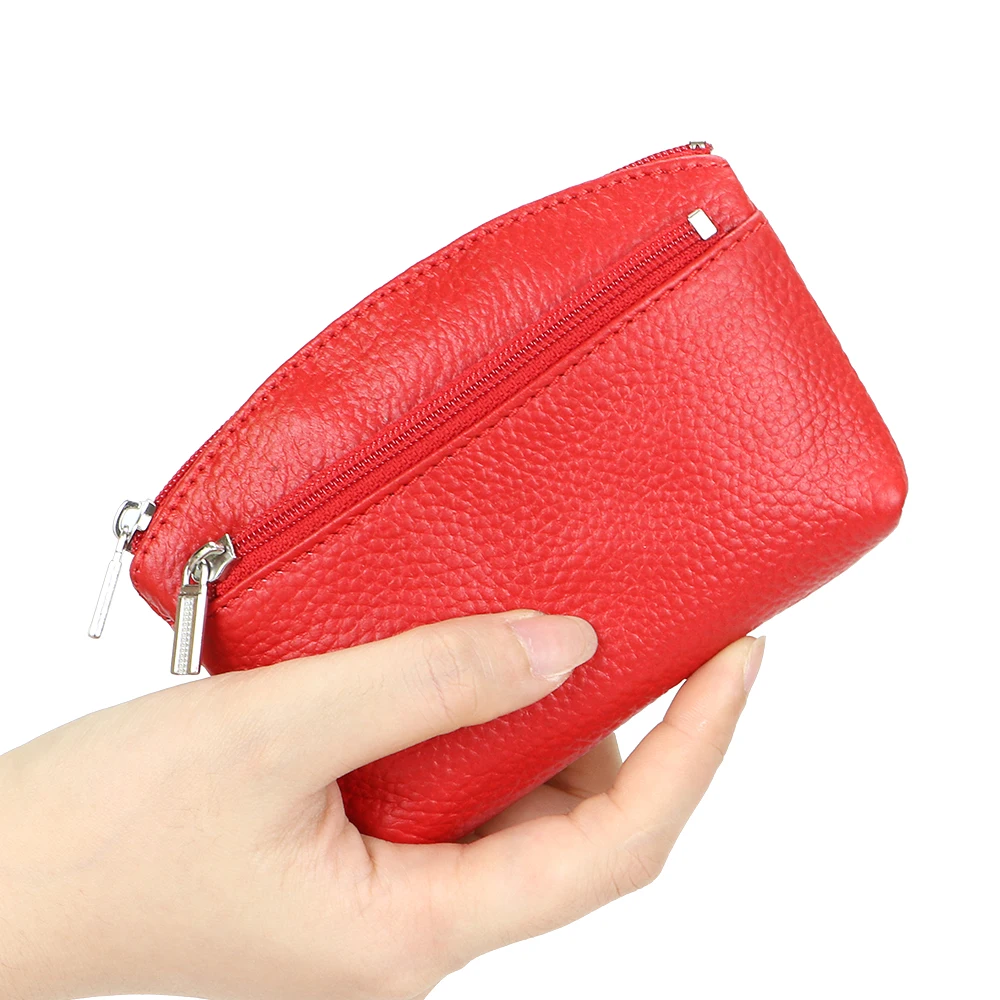 Genuine Leather Coin Purse Minimalist Short Wallet Women's Mini Storage Bag with Keychain 1678