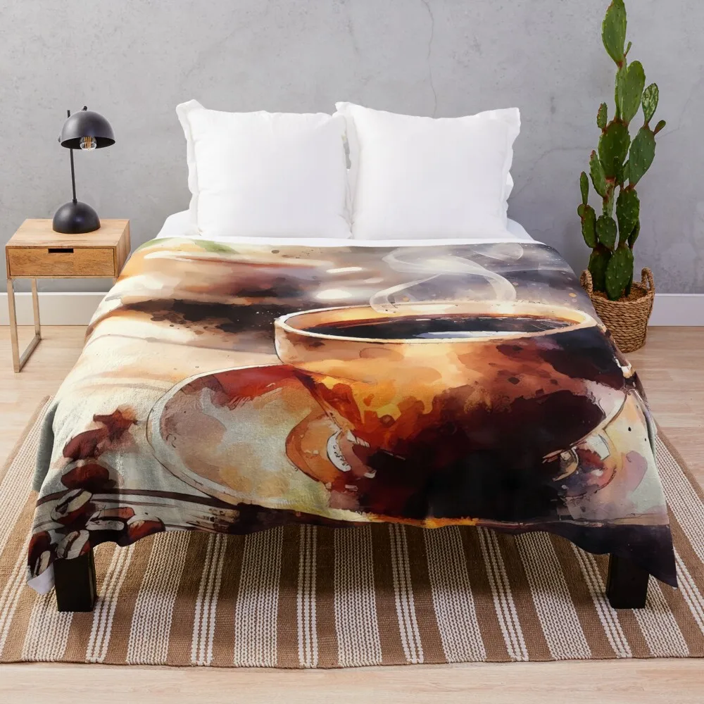 

Чашка кофе акварельная картина плед одеяло покрывала для кровати спальный мешок одеяло