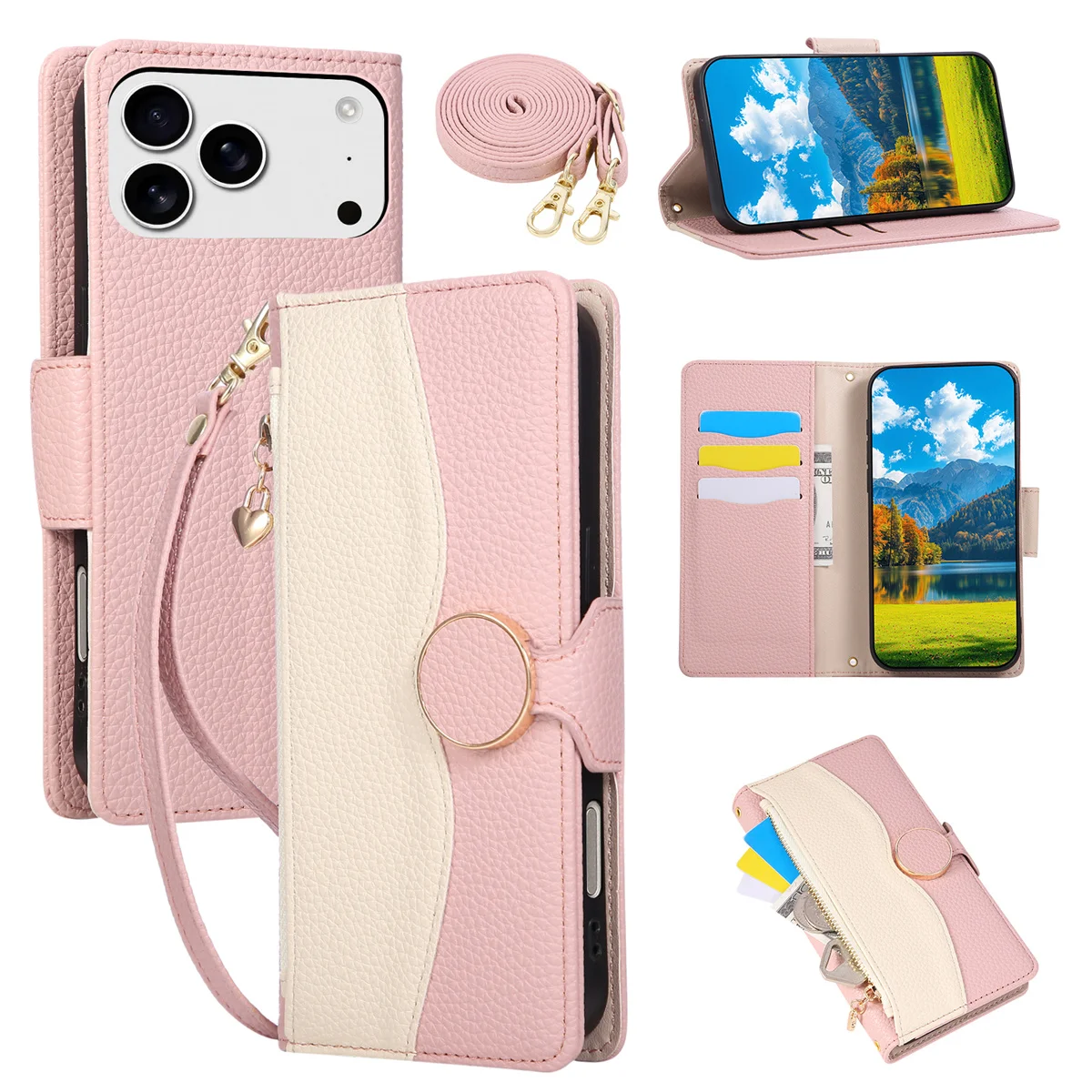 Zipper Crossbody Leather Phone Case Wallet with Card Holder