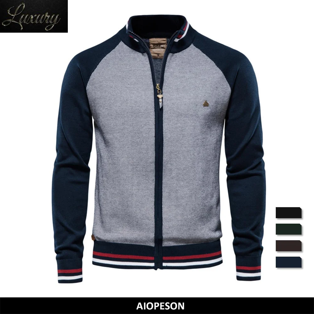 

Spliced Cardigan Men Streetwear Casual High Quality Cotton Sweater Winter Fashion Brand Cardigans for