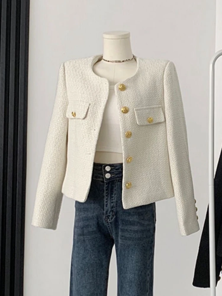 Small Fragrance Tweed Jacket Coat Women Single Breasted