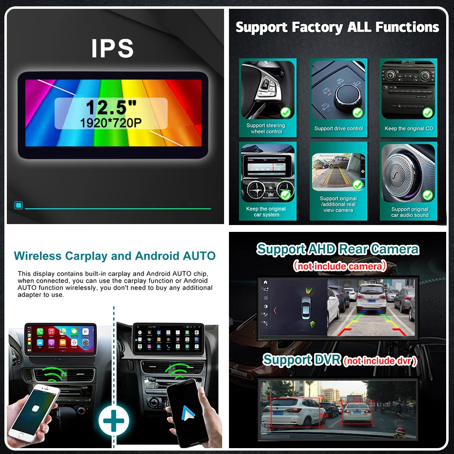 Pantalla estéreo automática Carplay Android 14 inalámbrica de 12,5 pulgadas para Audi A4 B8 A5 2009-2016 reproductor Multimedia de Radio para coche google GPS 4G LTE 5