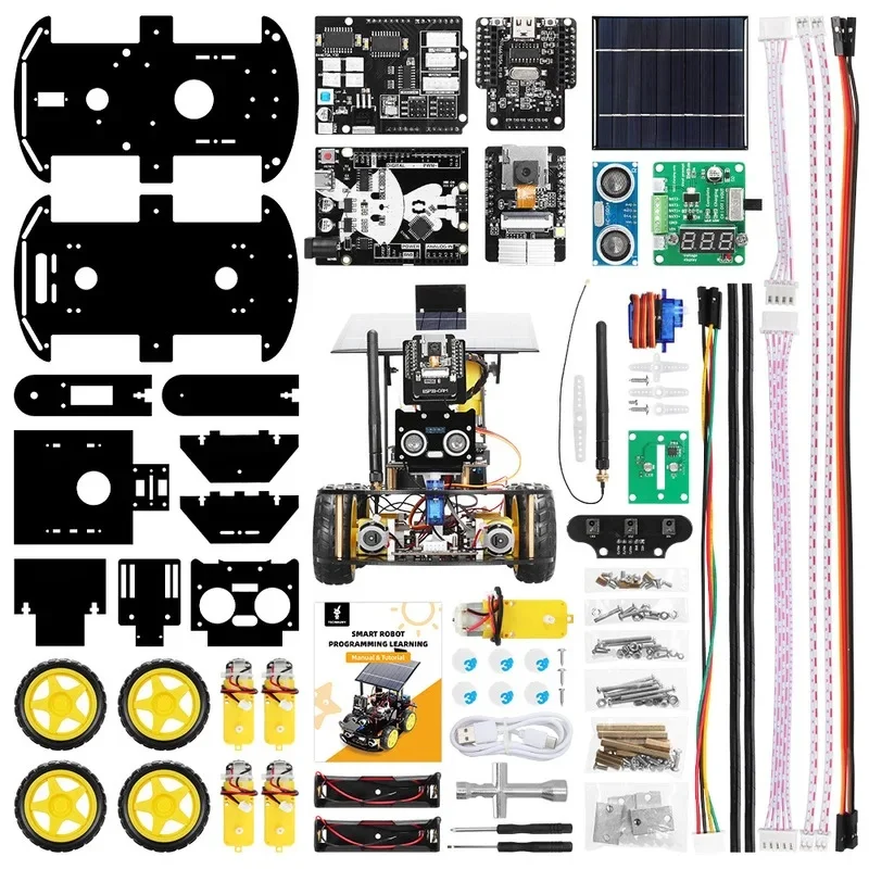 태양광 구동 ESP32 CAM 프로그래밍 가능 로봇 자동차, 초음파 센서 IoT WiFi 제어 기능 탑재, 코딩 교육 학생용