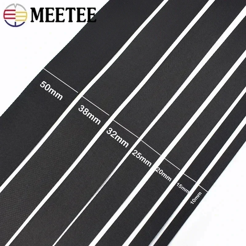 8Meters Meetee 10-100mm Nylon Webbing Band Backpack Strap Black Ribbon Clothes Belt Bias Binding Tape DIY Bag Sewing Accessories