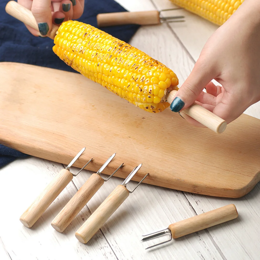 4 /8 Pcs Stainless Steel Metal Forks Corn Skewer Holder The Cob 10X1.5cm BBQ Cooking Tools Barbecue Meat  