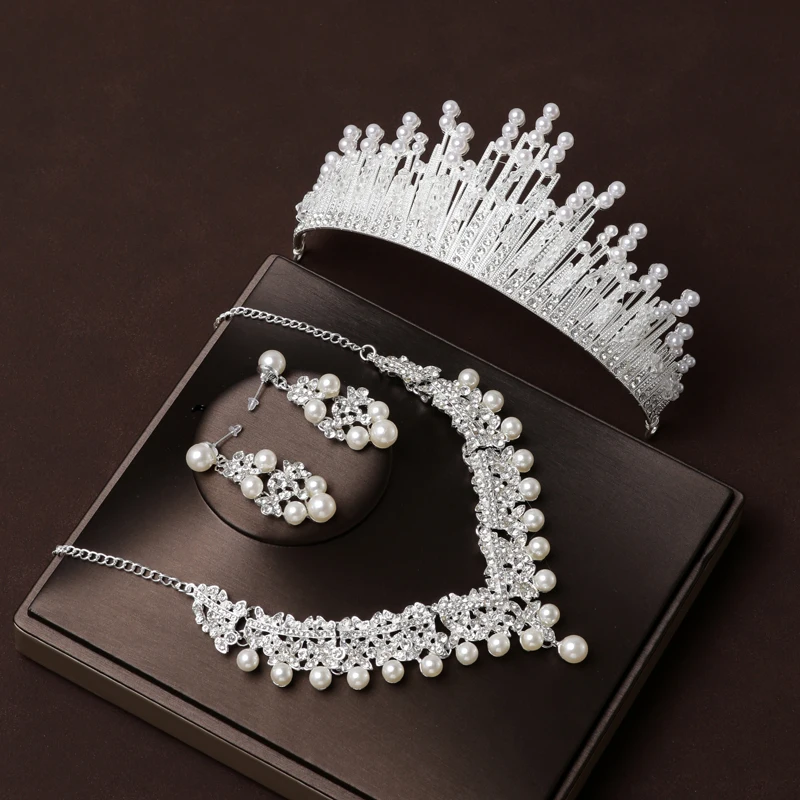 Juego De Joyería De Perlas Para Novia - Collar Y Aretes Blancos, Talla Única, Ideal Para Bodas, Fiestas Y Regalos
