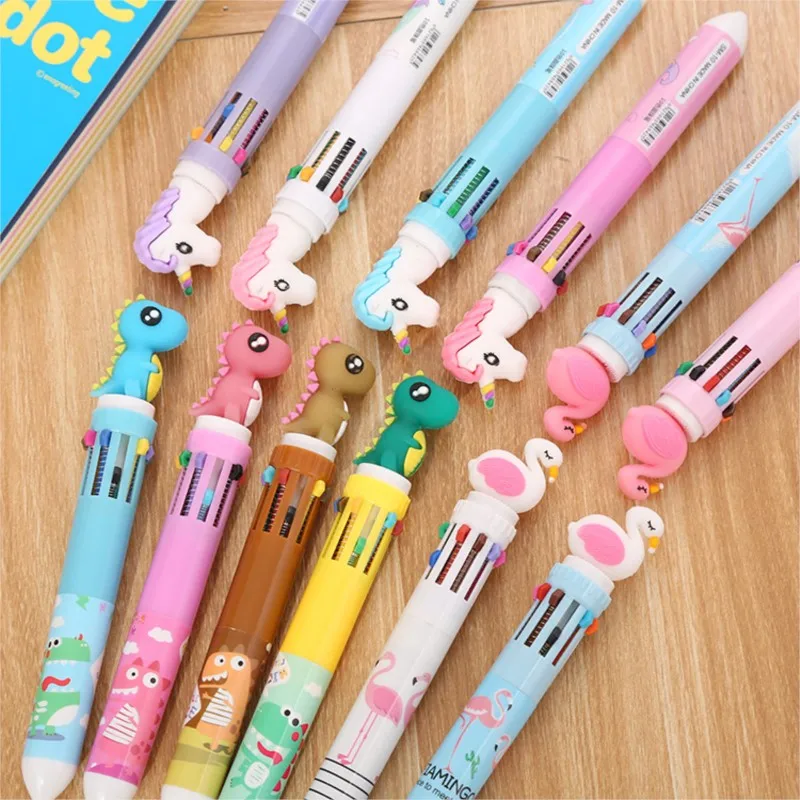 6pcs Cute Kawaii Colourful Cute Dinosaurs Ink Roller Ball Point Pen School Kids 