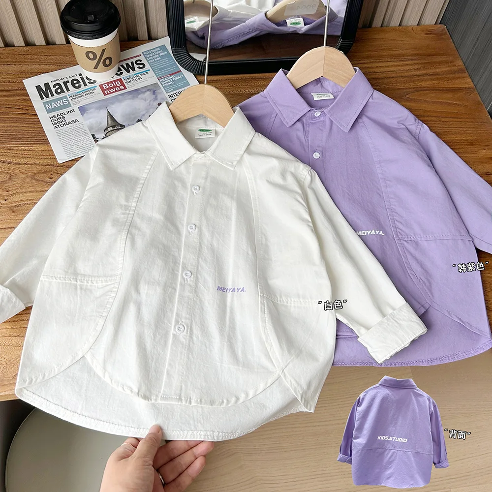 Autumn Boys 3-10 Years Long Sleeve Fashion Cotton Blouse Two Colors
