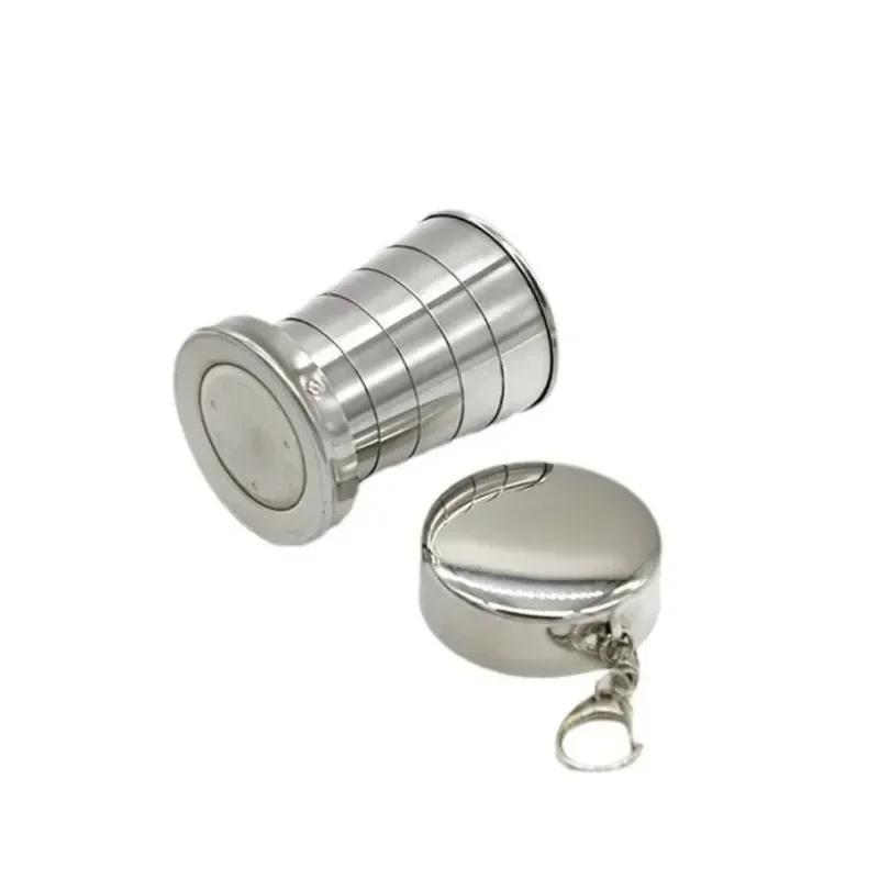 Stainless Steel Folding Cup Portable Water Drinking Telescopic Collapsible Cups Outdoor Travel Keychain Shot Glass