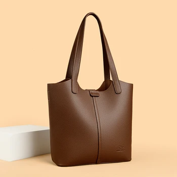 Borsa tote casual da donna Borsa tinta unita femminile Borsa dal design semplice Sac da pendolarismo Borsa a tracolla in morbida pelle di marca genuina per