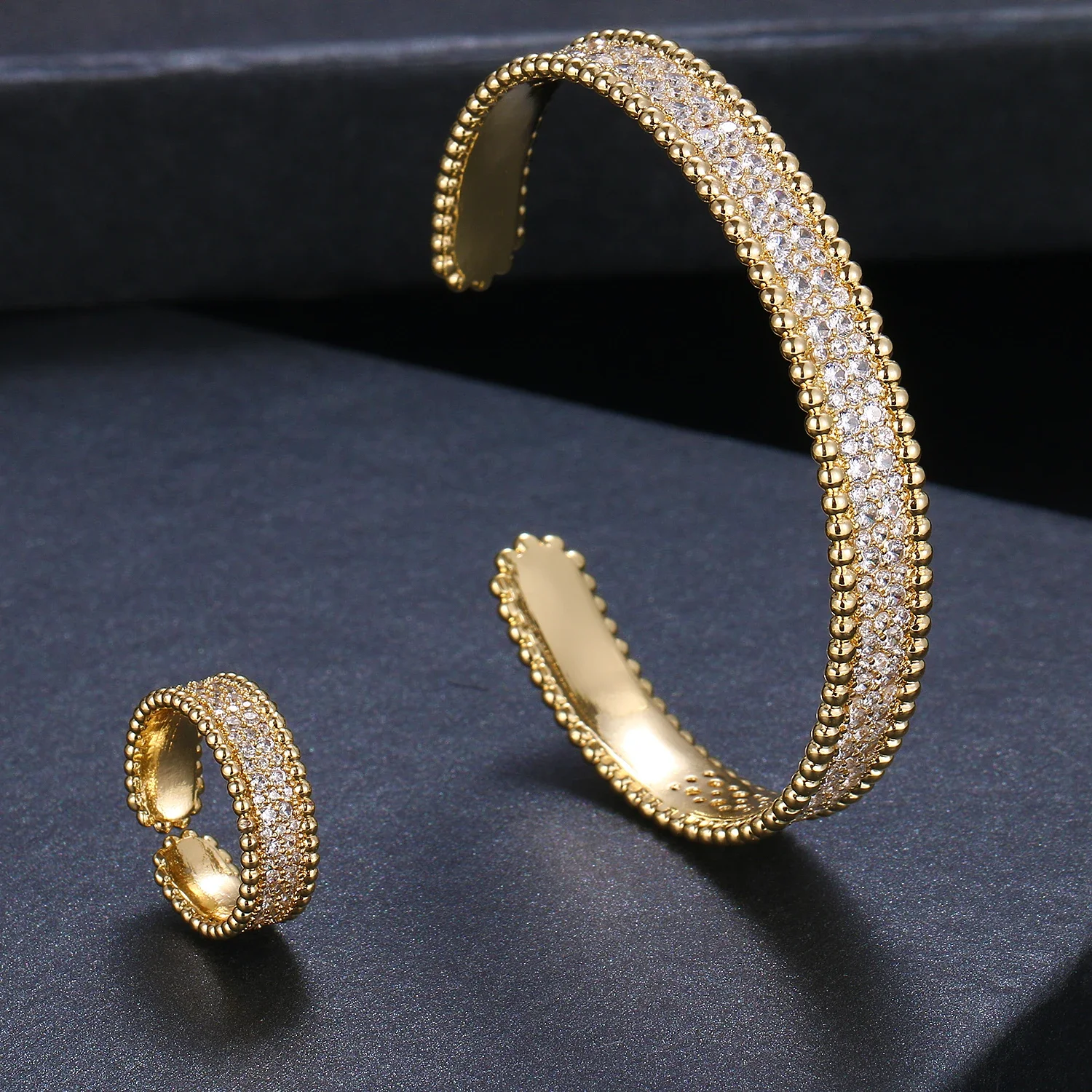 Zircon Bracelet Zirconia Bangle Classic Zirconia Cuff Bracelet and Ring Open Set Women