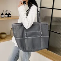 Large Capacity Canvas Beach bag Versatile Commuting Shopping Shoulder bag Lightweight Semi Transparent Mesh Hollow bag - Image 4