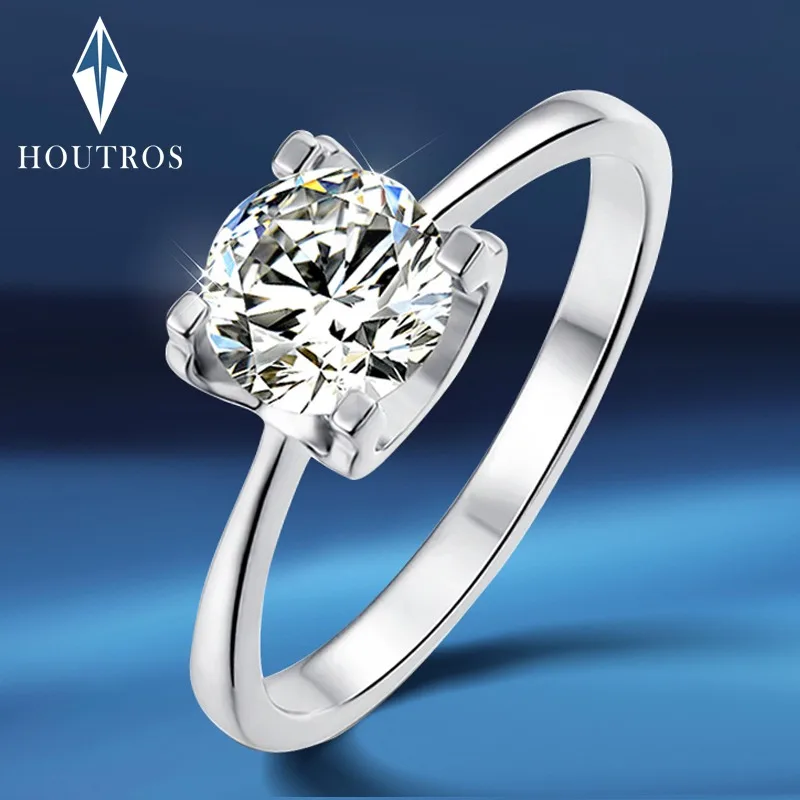 

Houtros 0.5-2CT Moissanite Wedding Ring for Women 925 Sterling Silver Four Claw Sparkling Diamond Ring Certificated Fine Jewelry